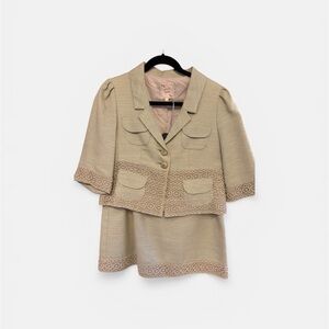 Nanette Lepore Beige Textured Jacket and Skirt Set